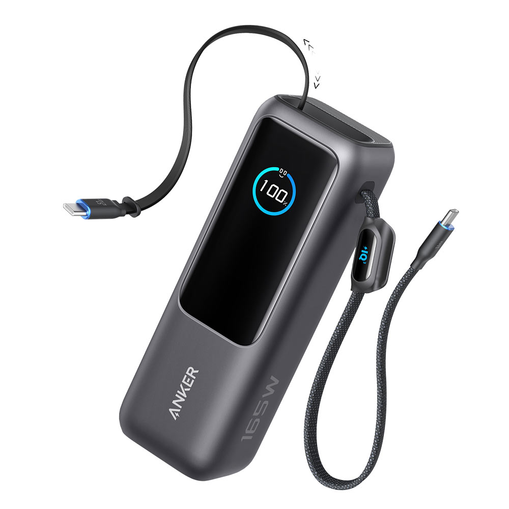 A1695 行動電源 25000mAh 165W 自帶伸縮線 黑灰色